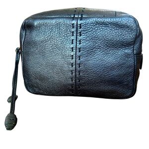 Cole Haan Leather Charcoal Black Cosmetic Bag Zipper Clutch